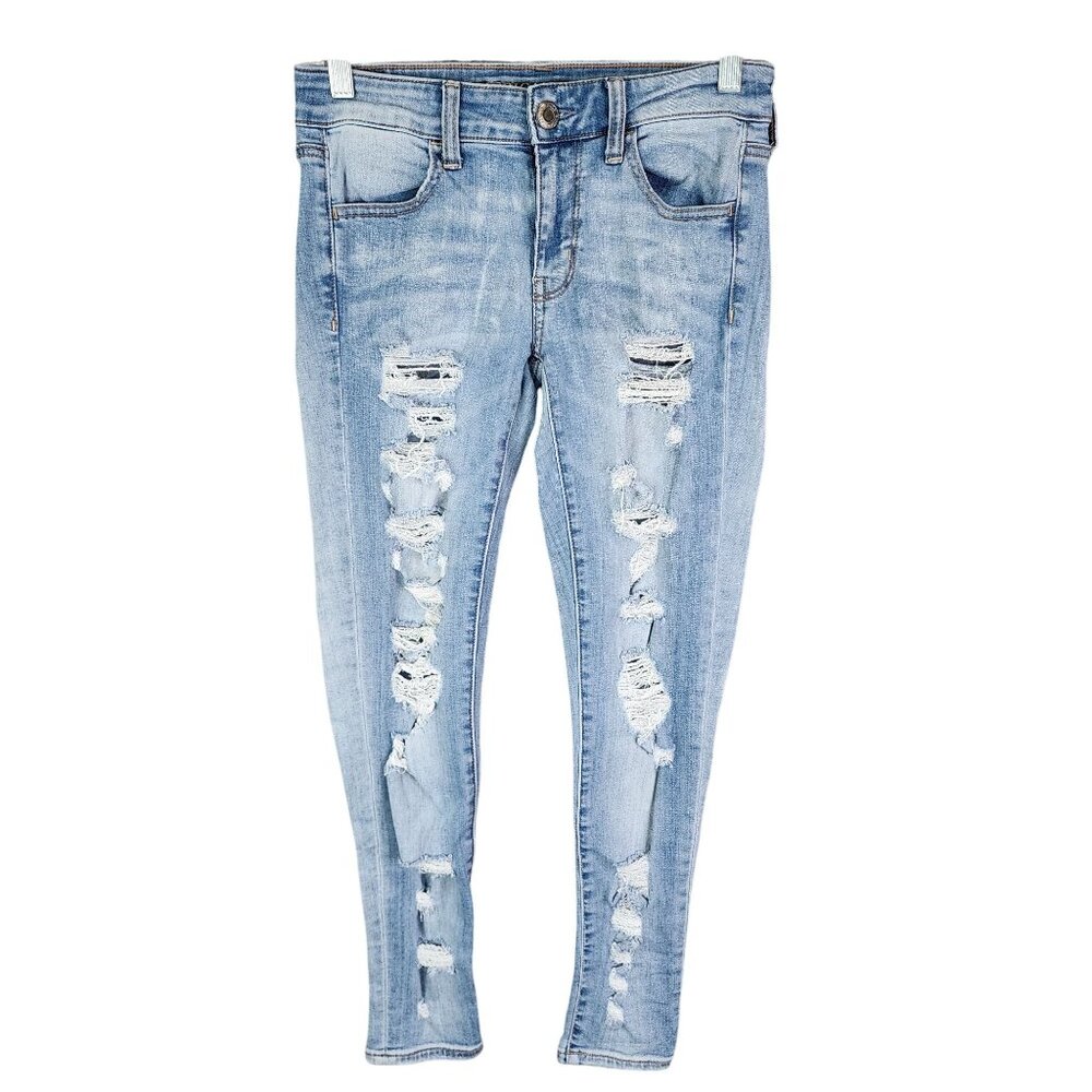 Womens American Eagle Outfitters Super Stretch Jegging Distressed Size 4 Short